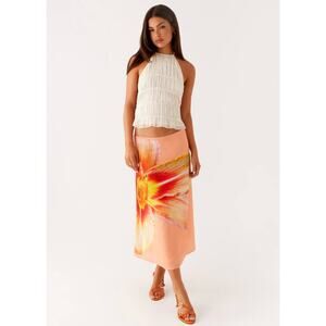 Peppermayo orange floral midi satin skirt  - size 6